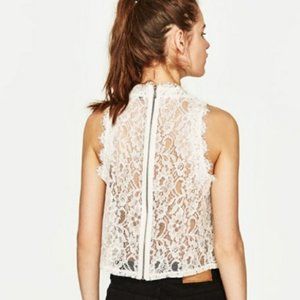 ZARA - Lace Crop Top with Zip Up Back - Size Small